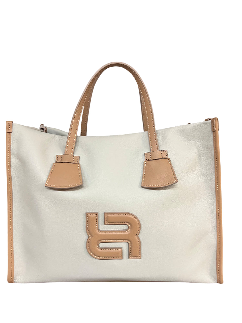 RIPANI borsa donna bicolore perla/nocciola con logo in contrasto E621LL ALDA 100% pelle MADE IN ITALY