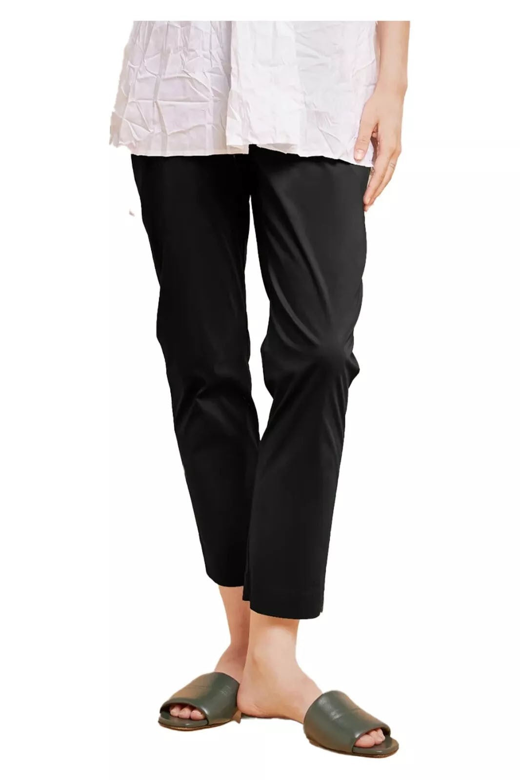 LIVIANA CONTI Leggings in popeline stretch neri con piccoli spacchi al fondo CNTK37 LIV made in Italy