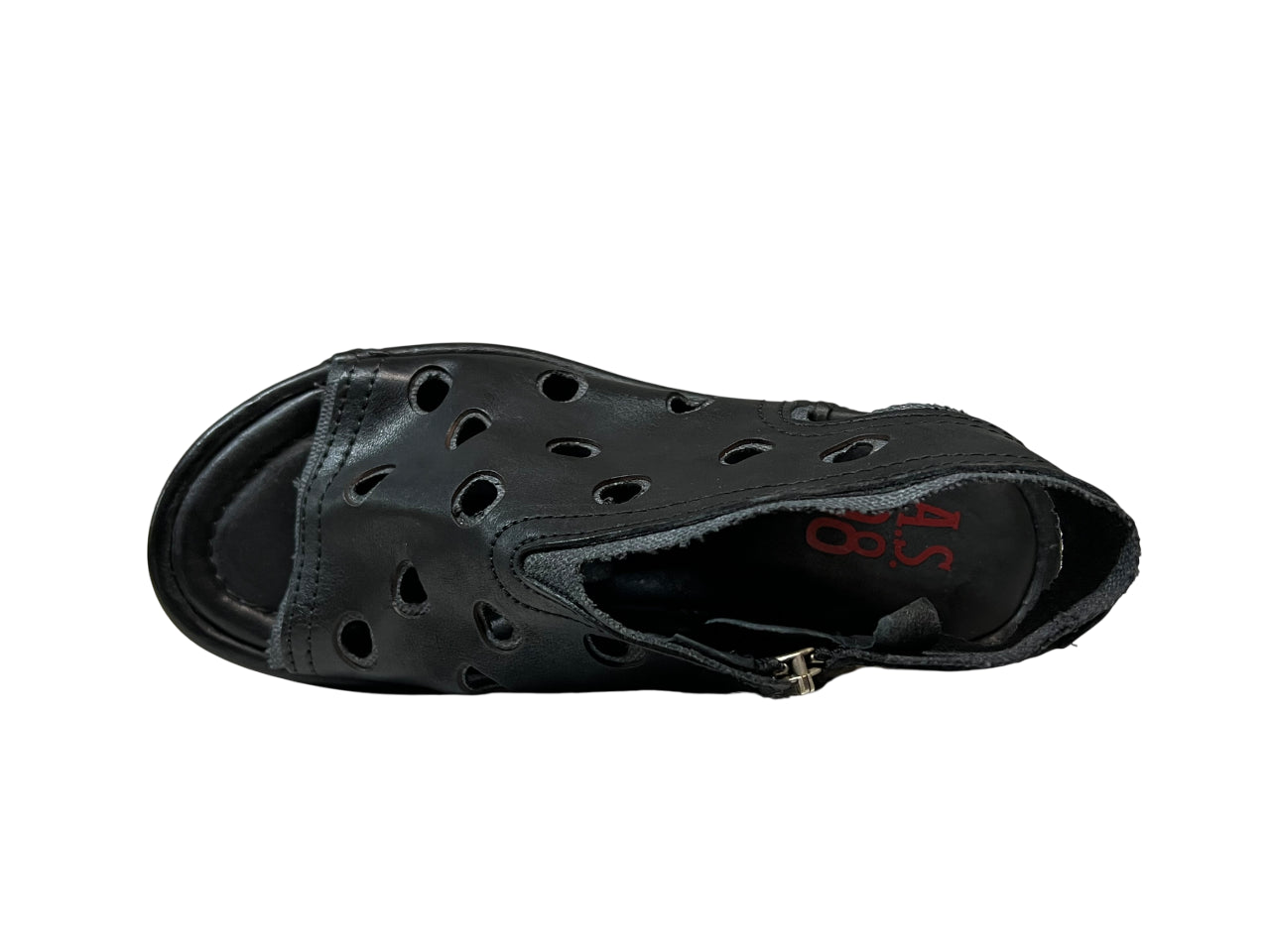 A.S. 98 scarpa donna con buchi nera/smoke aperta in punta e al tallone  B99006 100% pelle