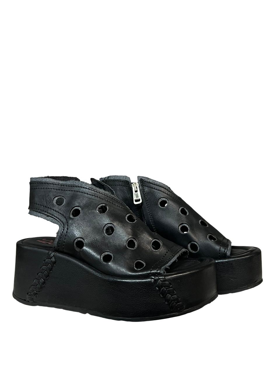 A.S. 98 scarpa donna con buchi nera/smoke aperta in punta e al tallone  B99006 100% pelle