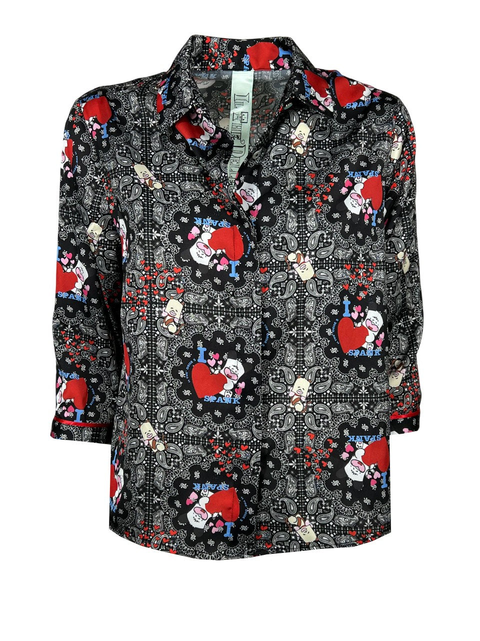 IL THE DELLE 5 camicia fantasia nera SPANK CUORE modello SPOON MADE IN ITALY