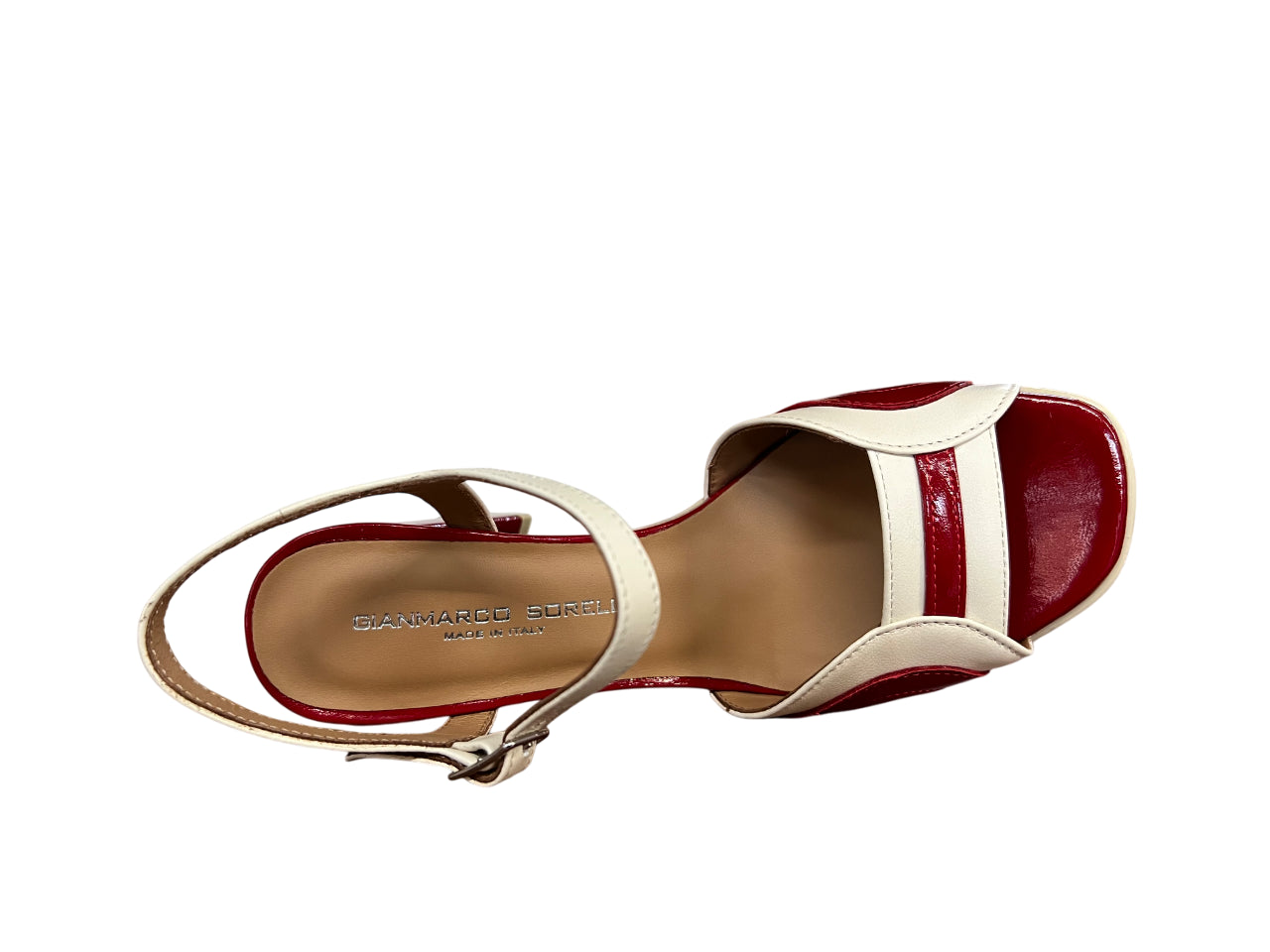 GIANMARCO SORELLI sandalo donna bimateriale naplak/pelle rosso scuro/ecru 2067/FLEX MADE IN ITALY