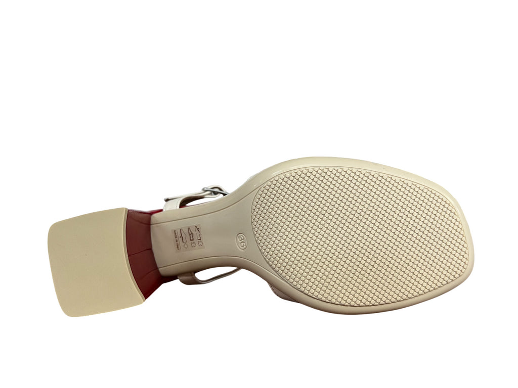 GIANMARCO SORELLI sandalo donna bimateriale naplak/pelle rosso scuro/ecru 2067/FLEX MADE IN ITALY