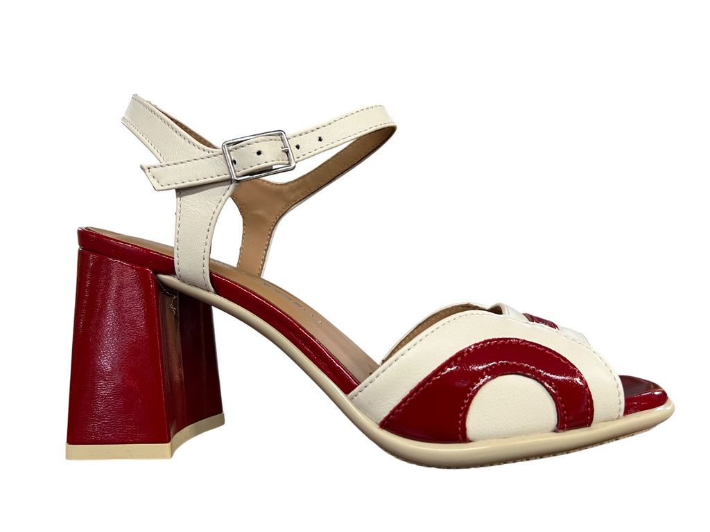 GIANMARCO SORELLI sandalo donna bimateriale naplak/pelle rosso scuro/ecru 2067/FLEX MADE IN ITALY