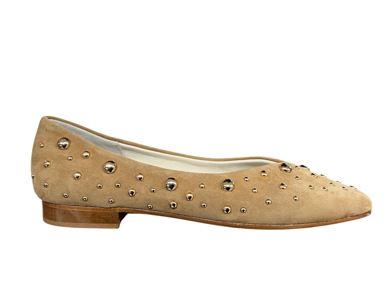UPPER CLASS ballerina camoscio miele con borchie dorate a punta 4101 MADE IN ITALY