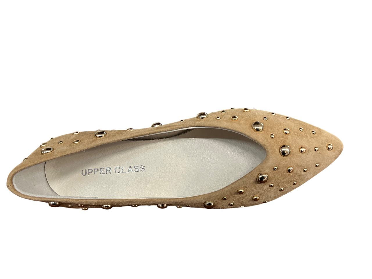 UPPER CLASS ballerina camoscio miele con borchie dorate a punta 4101 MADE IN ITALY