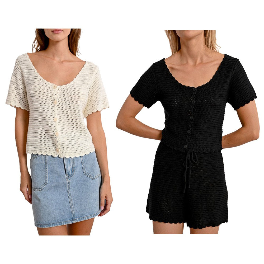 MOLLY BRACKEN cardigan donna cropped crochet N213DE 55% cotone 45% acrilico