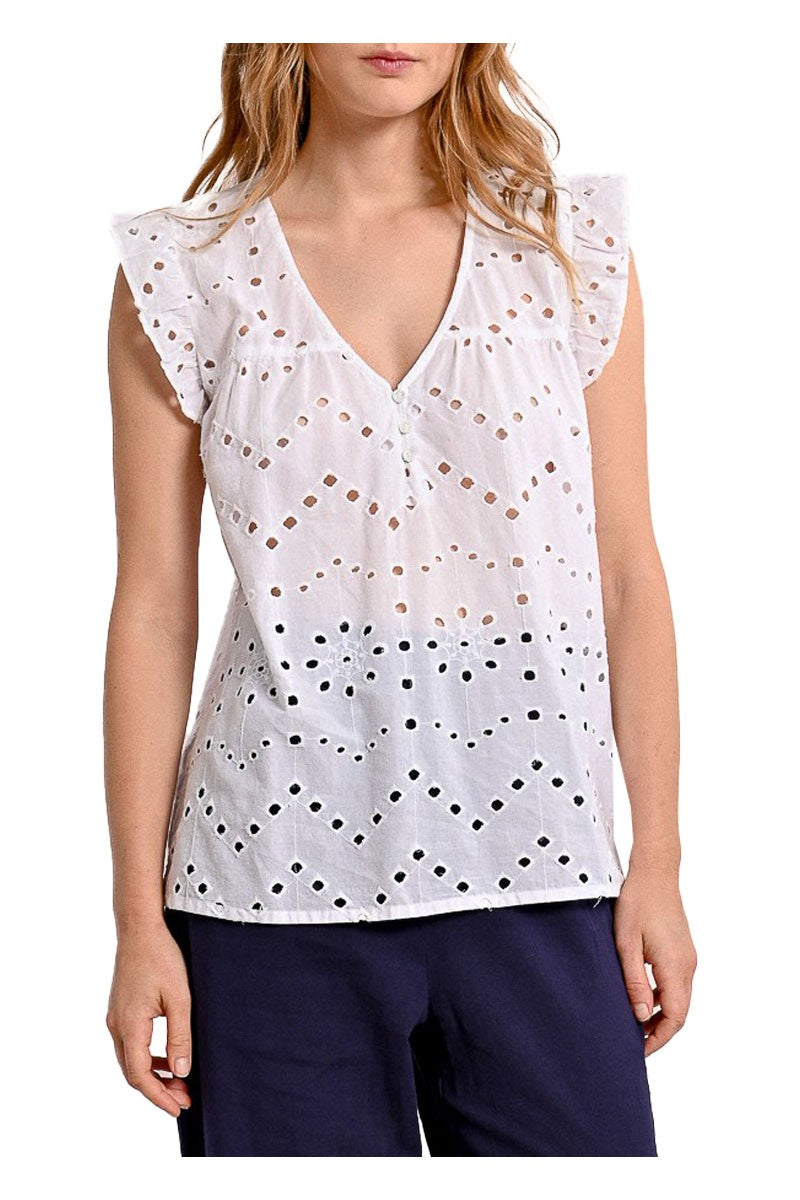 MOLLY BRACKEN blusa donna sangallo bianco Z580DE 100% cotone