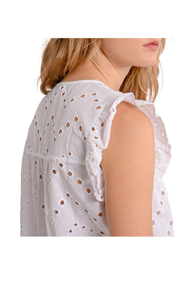 MOLLY BRACKEN blusa donna sangallo bianco Z580DE 100% cotone