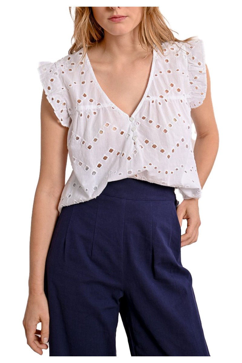MOLLY BRACKEN blusa donna sangallo bianco Z580DE 100% cotone