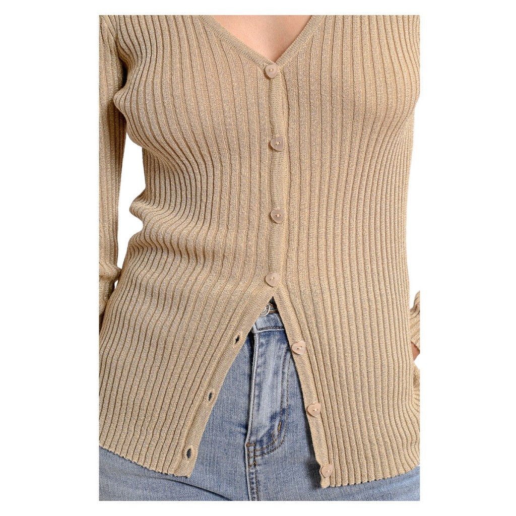 MOLLY BRACKEN cardigan donna beige/oro E1337DP 75% viscosa 16% poliestere 9% fibra metallica