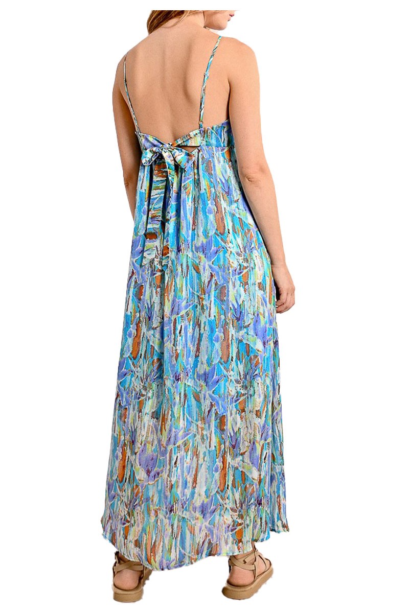 MOLLY BRACKEN abito donna lungo azzurro multicolor T1976DE 100% poliestere