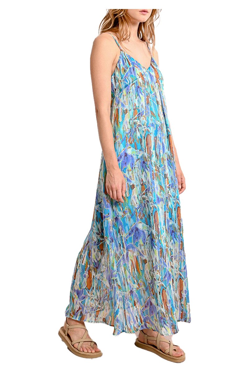 MOLLY BRACKEN abito donna lungo azzurro multicolor T1976DE 100% poliestere