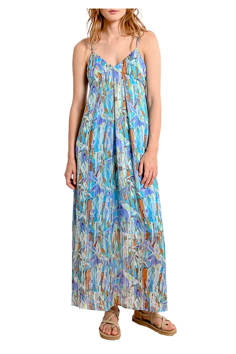 MOLLY BRACKEN abito donna lungo azzurro multicolor T1976DE 100% poliestere