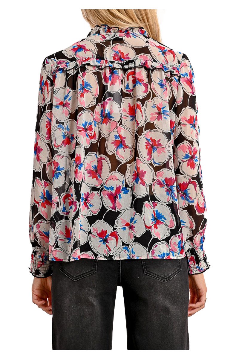 MOLLY BRACKEN camicia donna fantasia nero multicolor T1985DP 100% poliestere riciclato