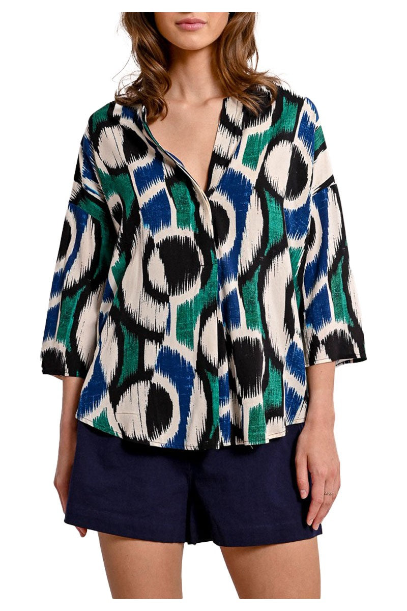 MOLLY BRACKEN blusa donna oversize stampa blu/verde/panna N291DP