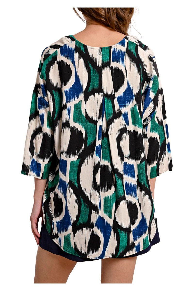 MOLLY BRACKEN blusa donna oversize stampa blu/verde/panna N291DP