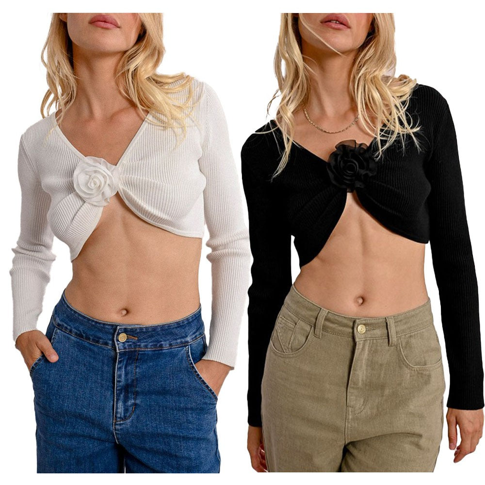 MOLLY BRACKEN bolero corto donna con fiore applicato E1727DP 72% viscosa 28% poliestere