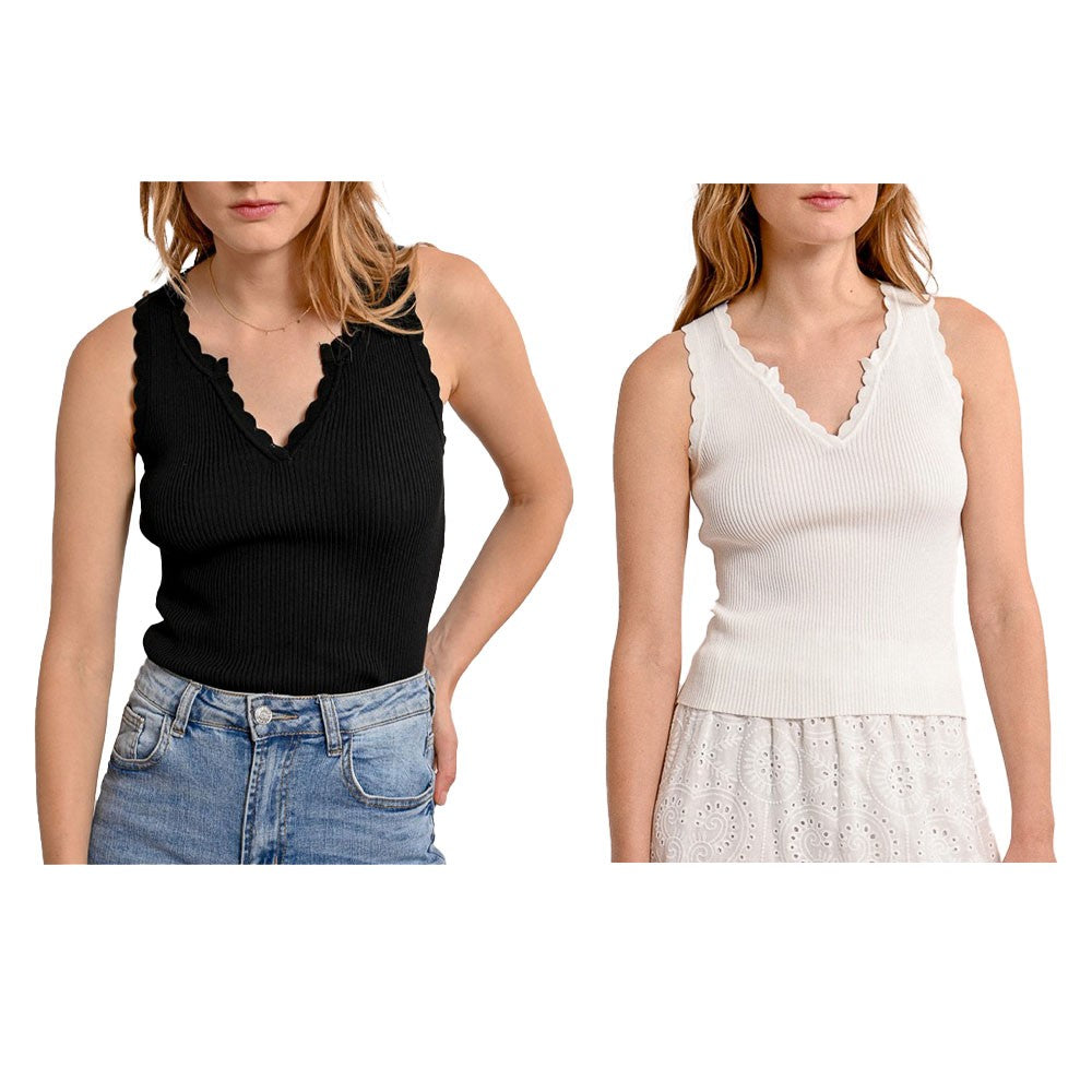 MOLLY BRACKEN canotta donna a costine con bordi pizzo E1733DP 68% viscosa 32% poliammide