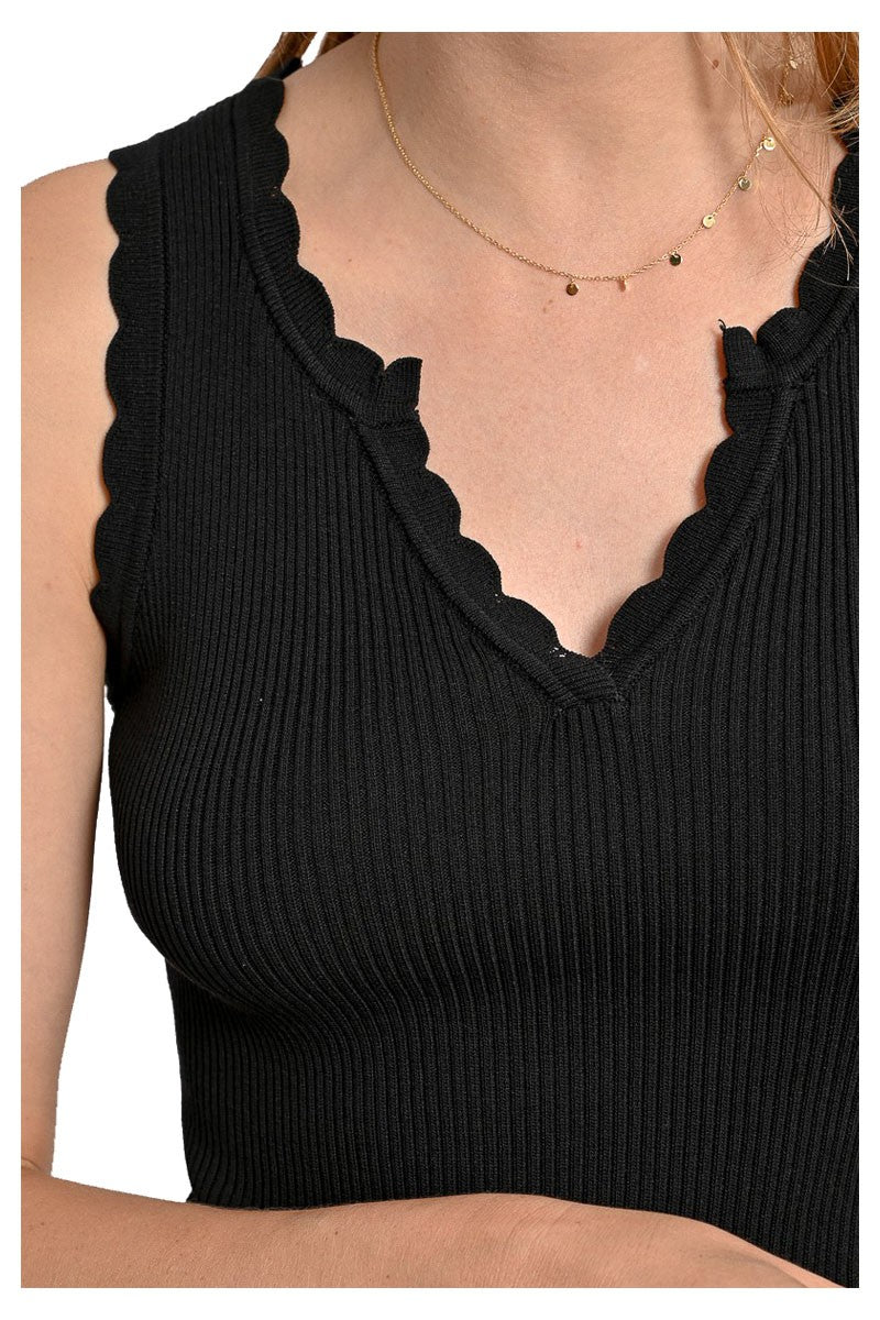 MOLLY BRACKEN canotta donna a costine con bordi pizzo E1733DP 68% viscosa 32% poliammide