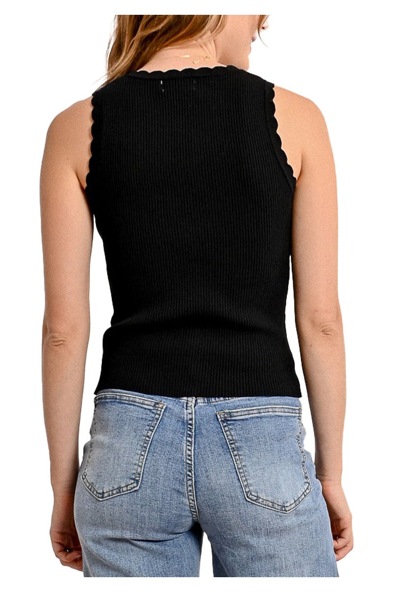 MOLLY BRACKEN canotta donna a costine con bordi pizzo E1733DP 68% viscosa 32% poliammide