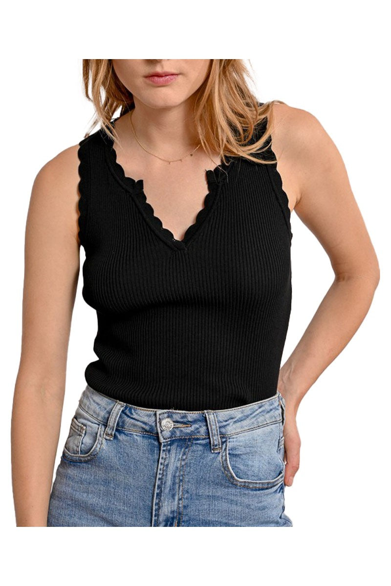 MOLLY BRACKEN canotta donna a costine con bordi pizzo E1733DP 68% viscosa 32% poliammide