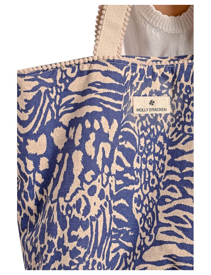 MOLLY BRACKEN borsa donna tessuto stampa animalier blu ZA66ADE 100% cotone