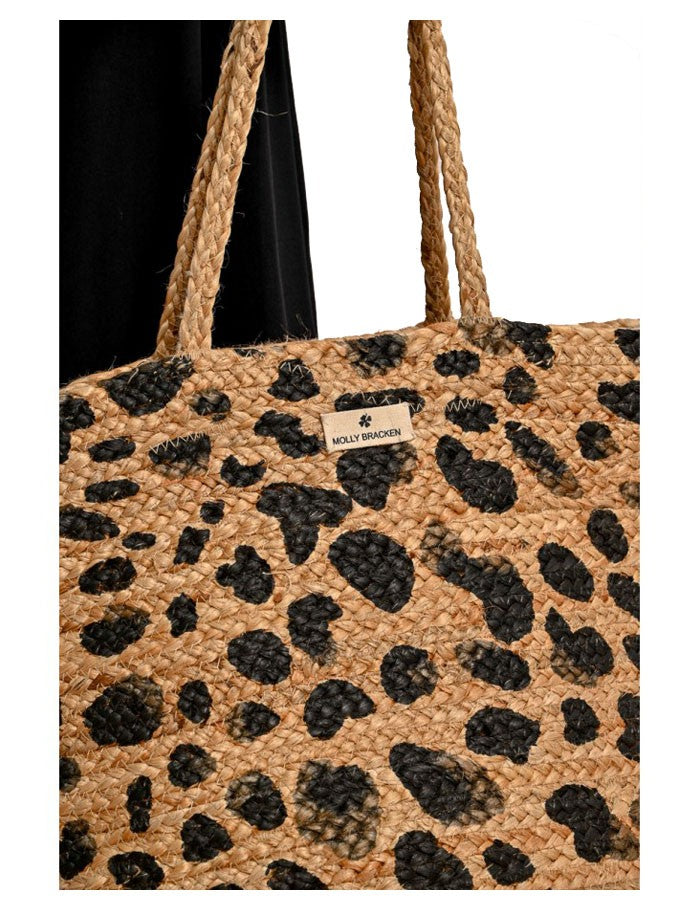 MOLLY BRACKEN borsa donna biscotto stampa nera animalier 100% iuta