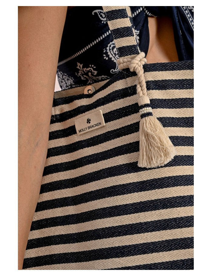 MOLLY BRACKEN borsa donna tessuto misto cotone righe blu/avorio ZA63DE