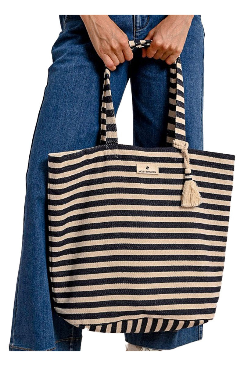 MOLLY BRACKEN borsa donna tessuto misto cotone righe blu/avorio ZA63DE