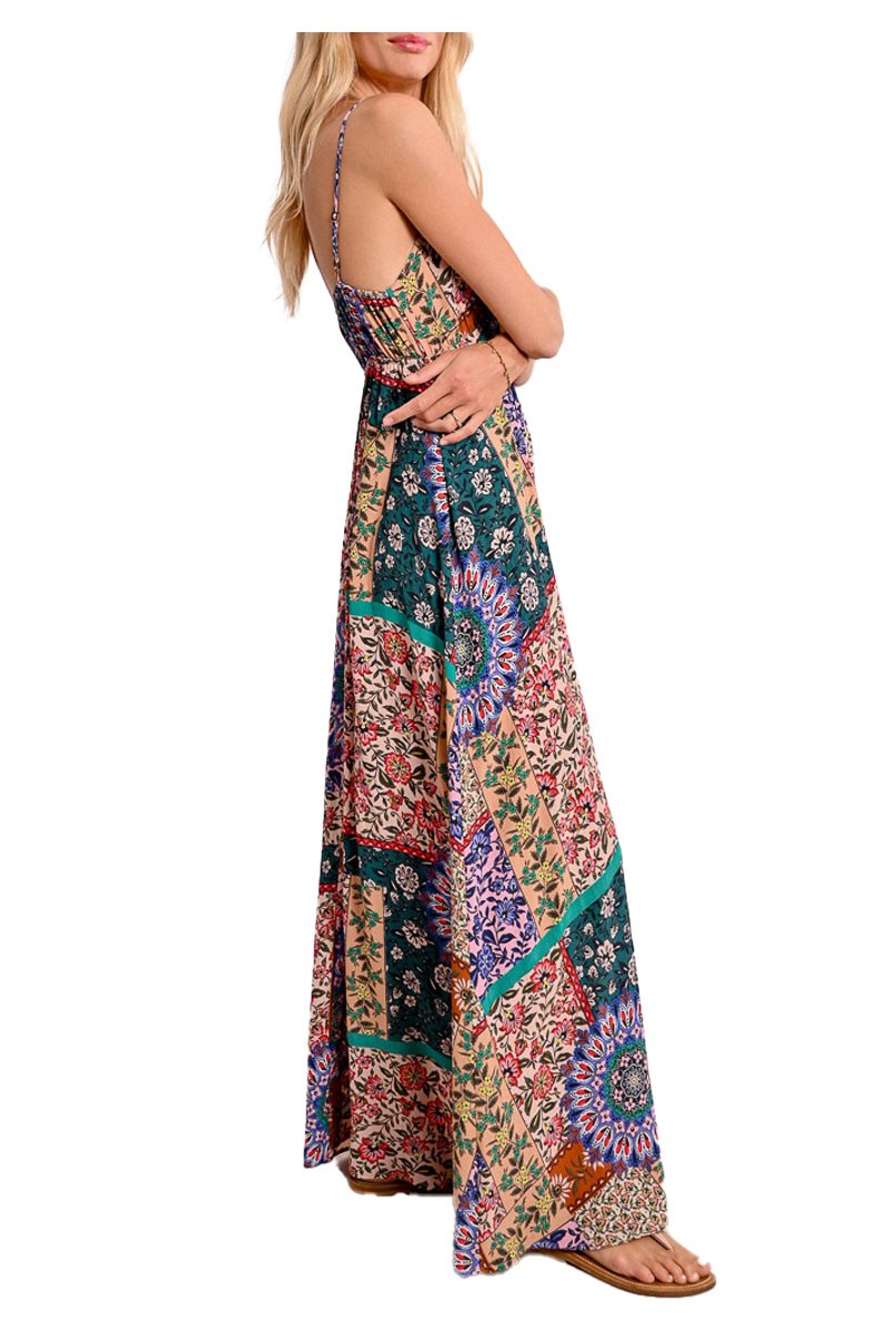 MOLLY BRACKEN abito donna con spalline fantasia multicolor Z663ADE 100% viscosa