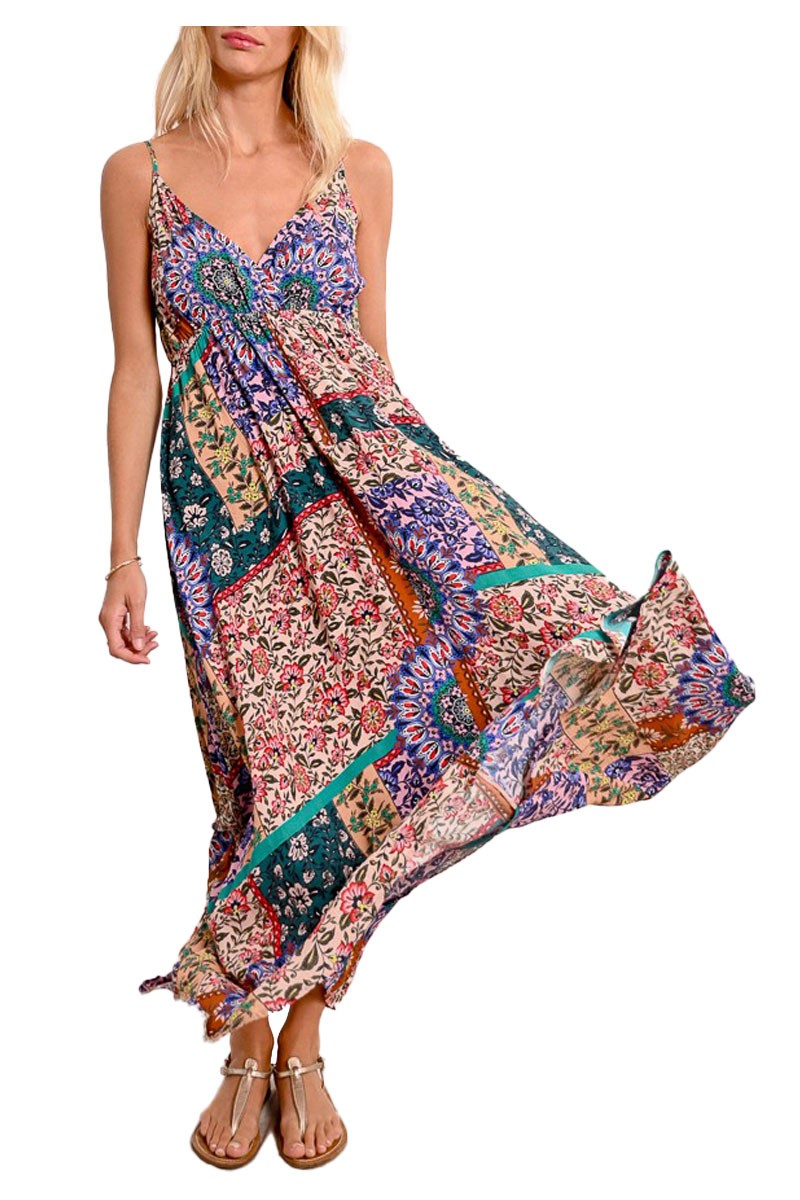 MOLLY BRACKEN abito donna con spalline fantasia multicolor Z663ADE 100% viscosa