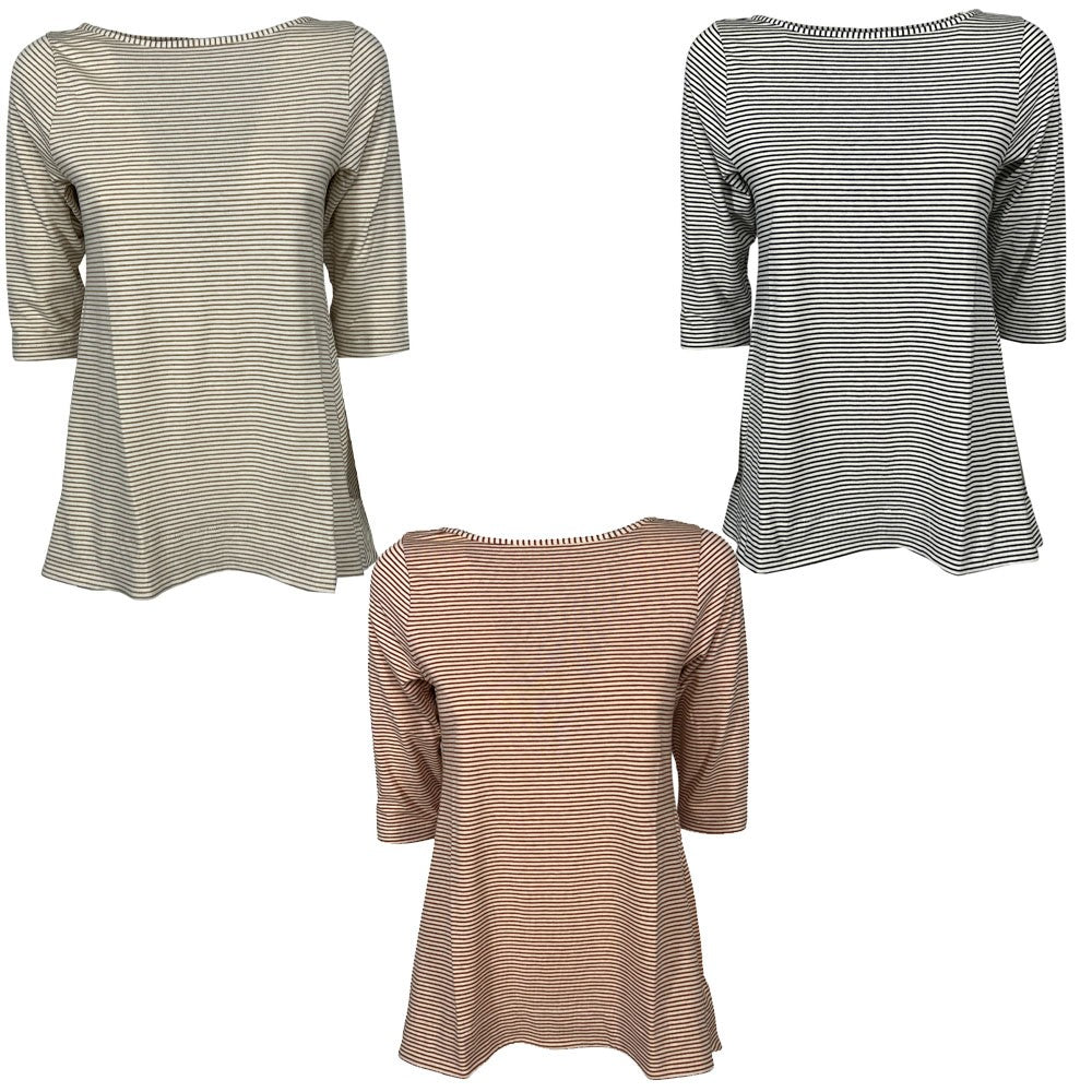 ORIMUSI t-shirt donna svasata righe piccole CAMELIA MADE IN ITALY
