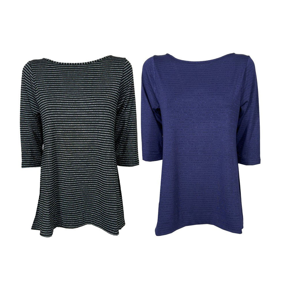 ORIMUSI t-shirt donna svasata a righe piccole CAMELIA LUREX MADE IN ITALY