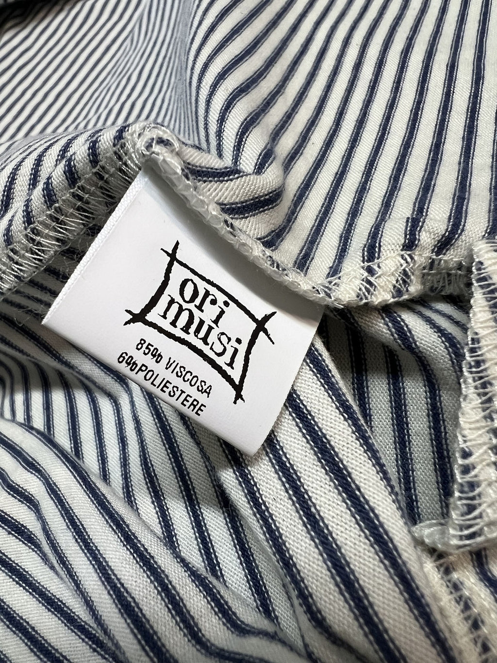 ORIMUSI abito donna lungo svasato righe ecru/blu CACAO MADE IN ITALY