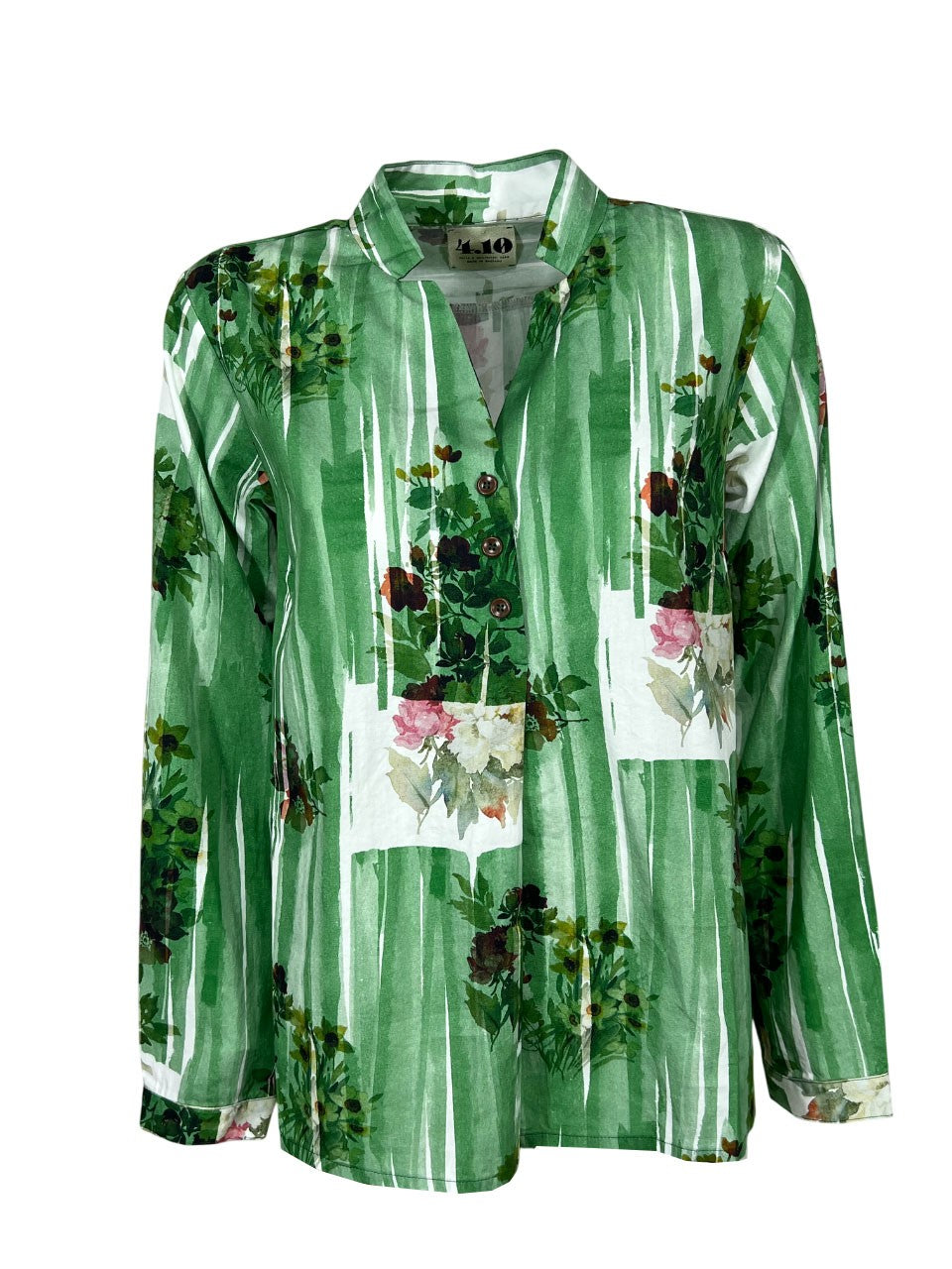 4.10 by BottegaChilometriZero camicia donna fantasia floreale verde/multicolor DD25214 E69 MADE IN ITALY
