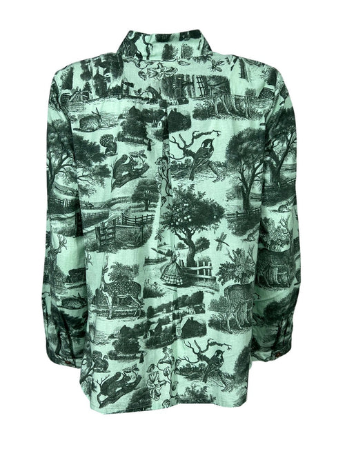 4.10 by BottegaChilometriZero camicia donna fantasia campestre verde acqua DD25214 E70 MADE IN ITALY