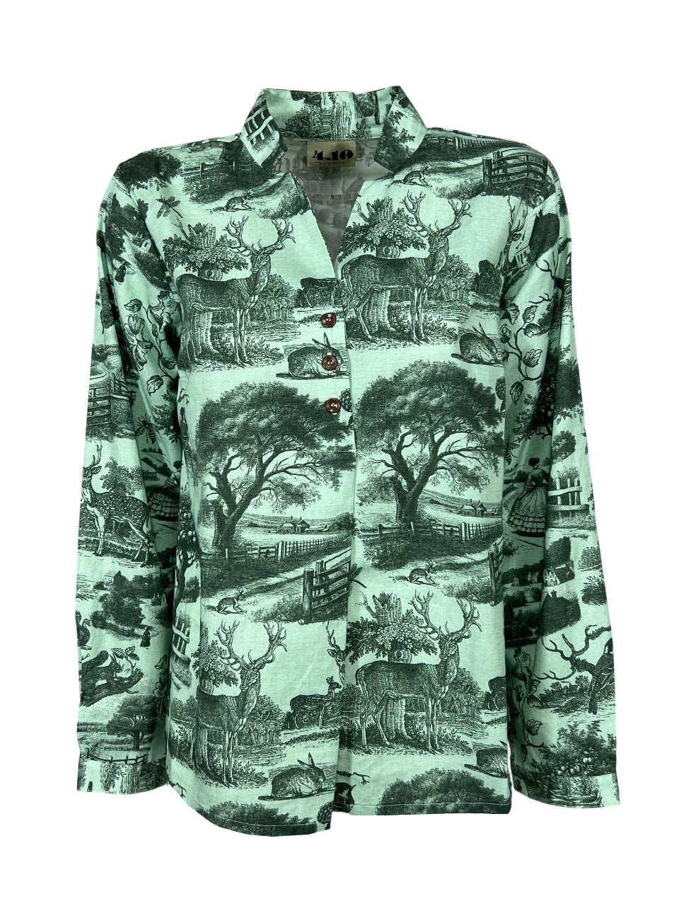 4.10 by BottegaChilometriZero camicia donna fantasia campestre verde acqua DD25214 E70 MADE IN ITALY