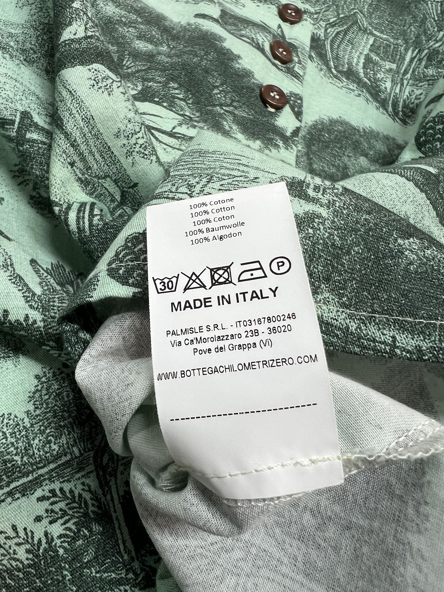 4.10 by BottegaChilometriZero camicia donna fantasia campestre verde acqua DD25214 E70 MADE IN ITALY