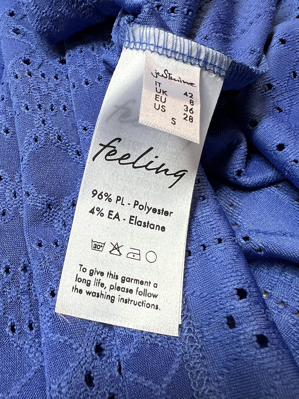 FEELING by JUSTMINE abito donna lungo svasato jersey traforato azzurro E2800 6096 MADE IN ITALY