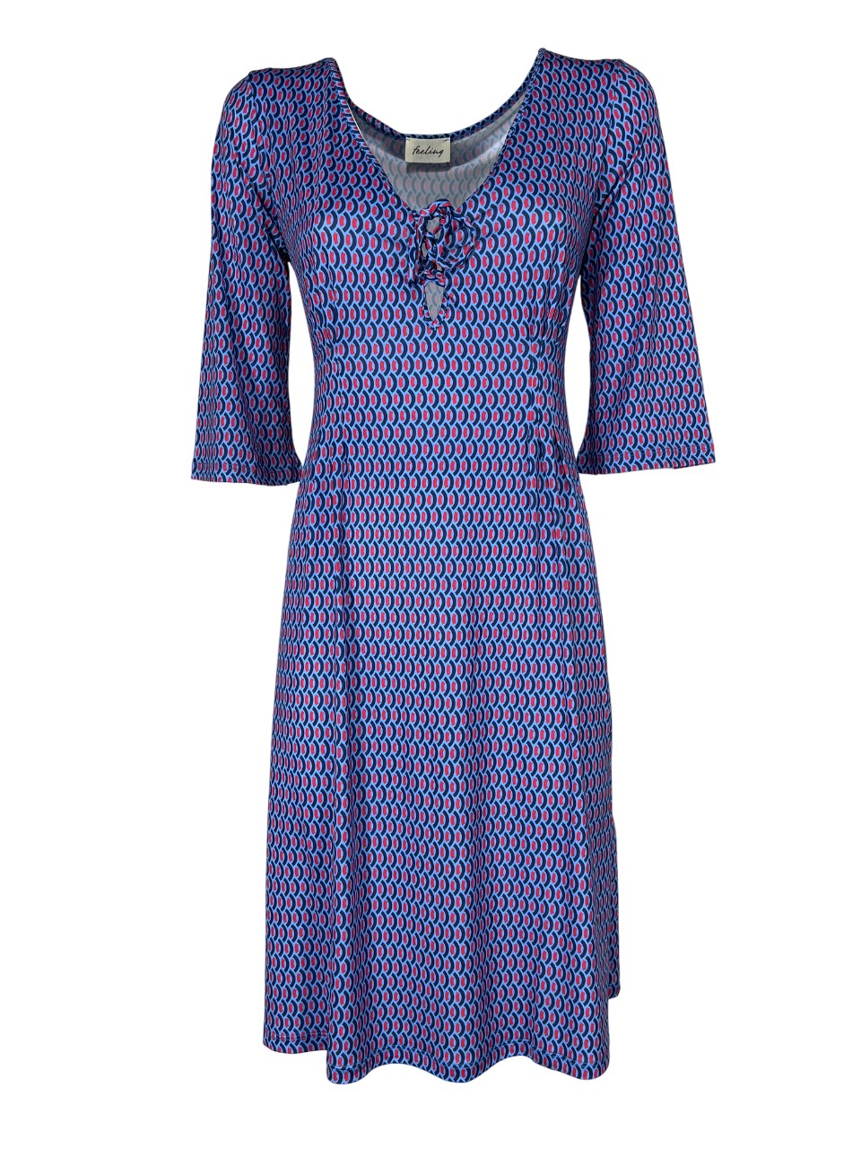 FEELING by JUSTMINE abito svasato azzurro/rosso/blu E2807 6106 KAFTANO CORTO MADE IN ITALY