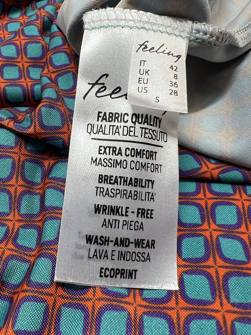 FEELING by JUSTMINE abito svasato arancio/acqua/viola  E2807 6103 KAFTANO CORTO MADE IN ITALY