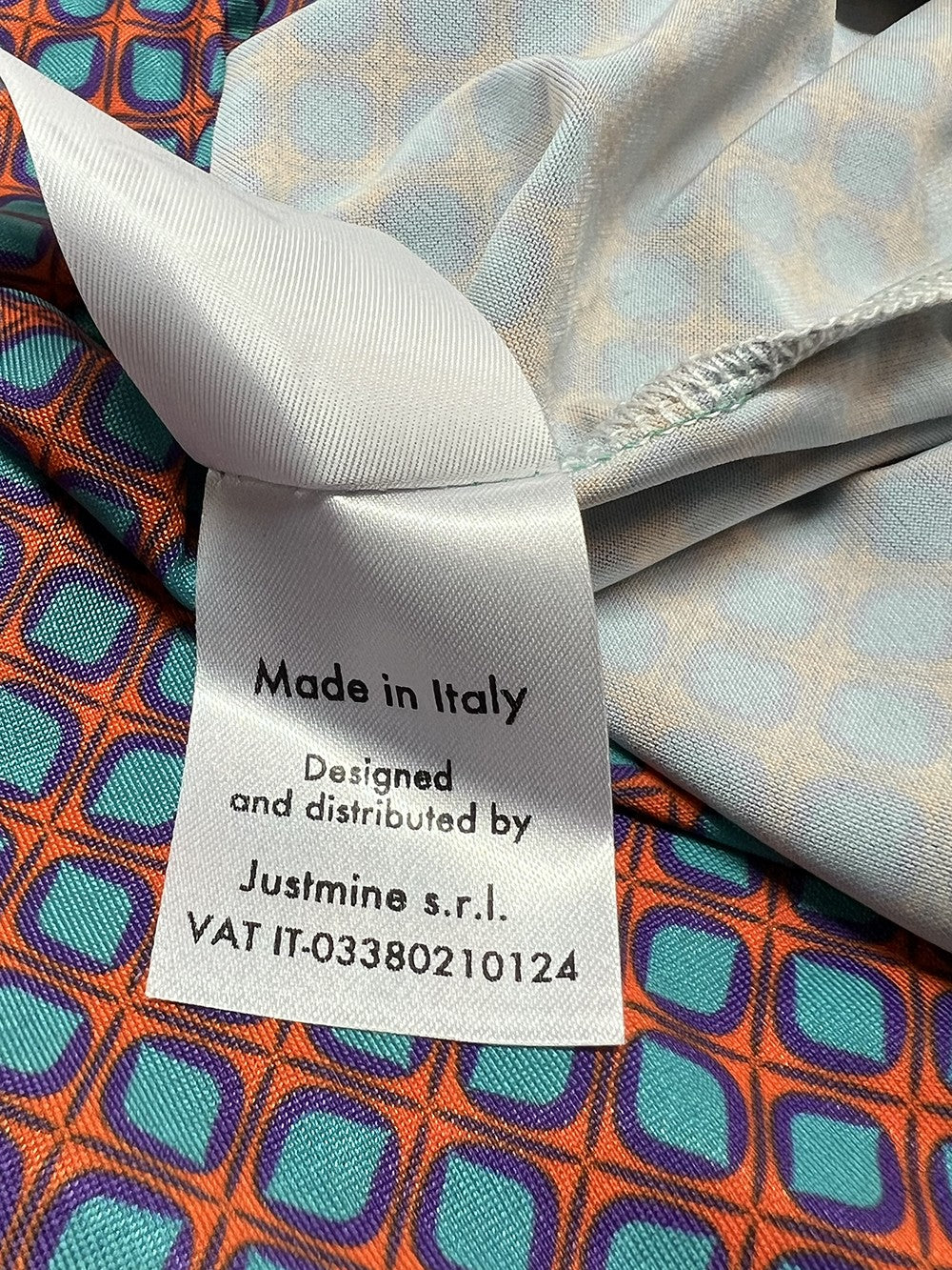 FEELING by JUSTMINE abito svasato arancio/acqua/viola  E2807 6103 KAFTANO CORTO MADE IN ITALY