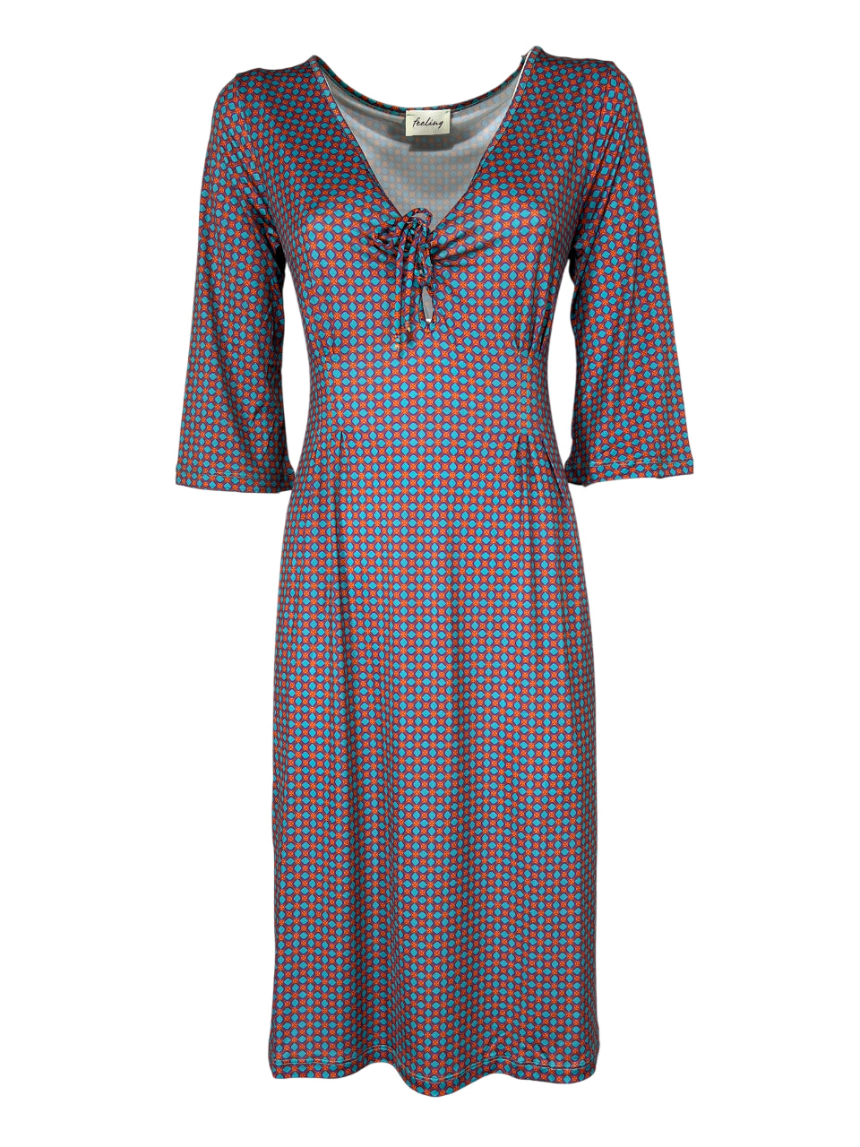 FEELING by JUSTMINE abito svasato arancio/acqua/viola  E2807 6103 KAFTANO CORTO MADE IN ITALY