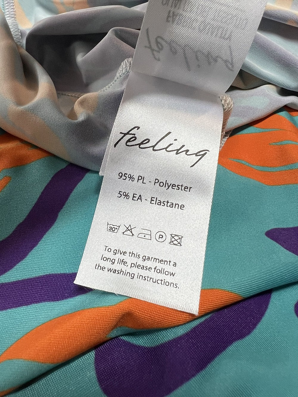 FEELING by JUSTMINE abito svasato acqua/arancio/viola  E2699 6102 ABITO MIDI MADE IN ITALY