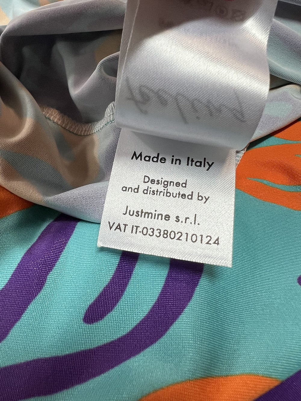 FEELING by JUSTMINE abito svasato acqua/arancio/viola  E2699 6102 ABITO MIDI MADE IN ITALY