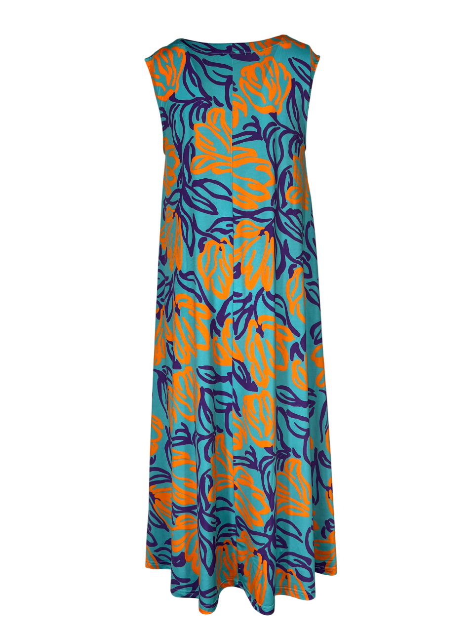 FEELING by JUSTMINE abito svasato acqua/arancio/viola  E2699 6102 ABITO MIDI MADE IN ITALY