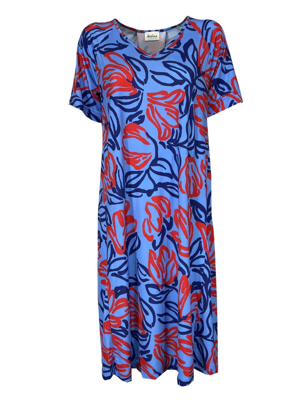 FEELING by JUSTMINE abito donna svasato azzurro/blu/rosso E2736 6102 MADE IN ITALY