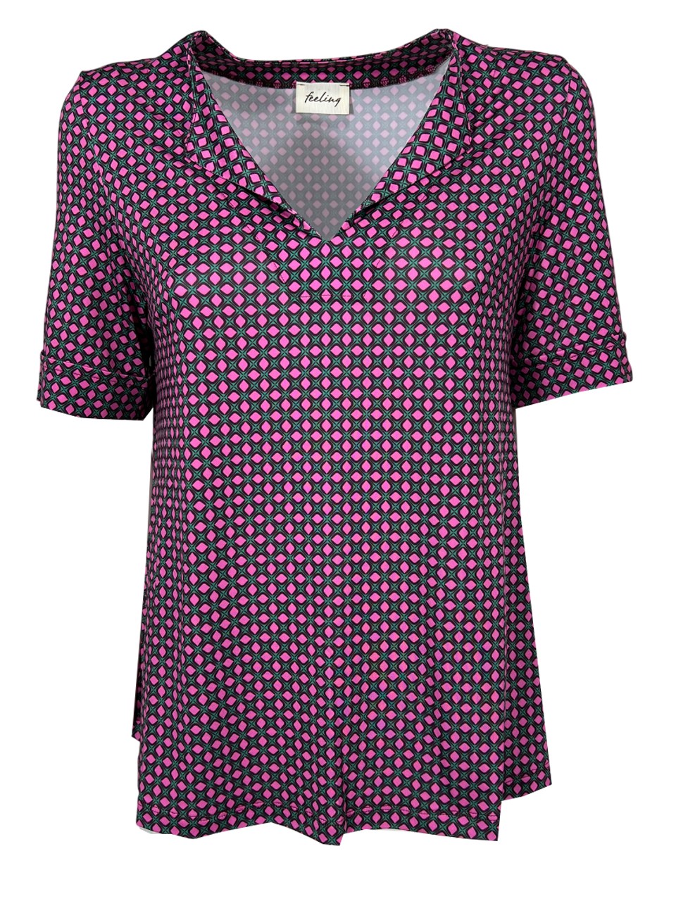 FEELING by JUSTMINE maglia jersey fantasia acqua/bordeaux/fuxia E2724 6103 MADE IN ITALY