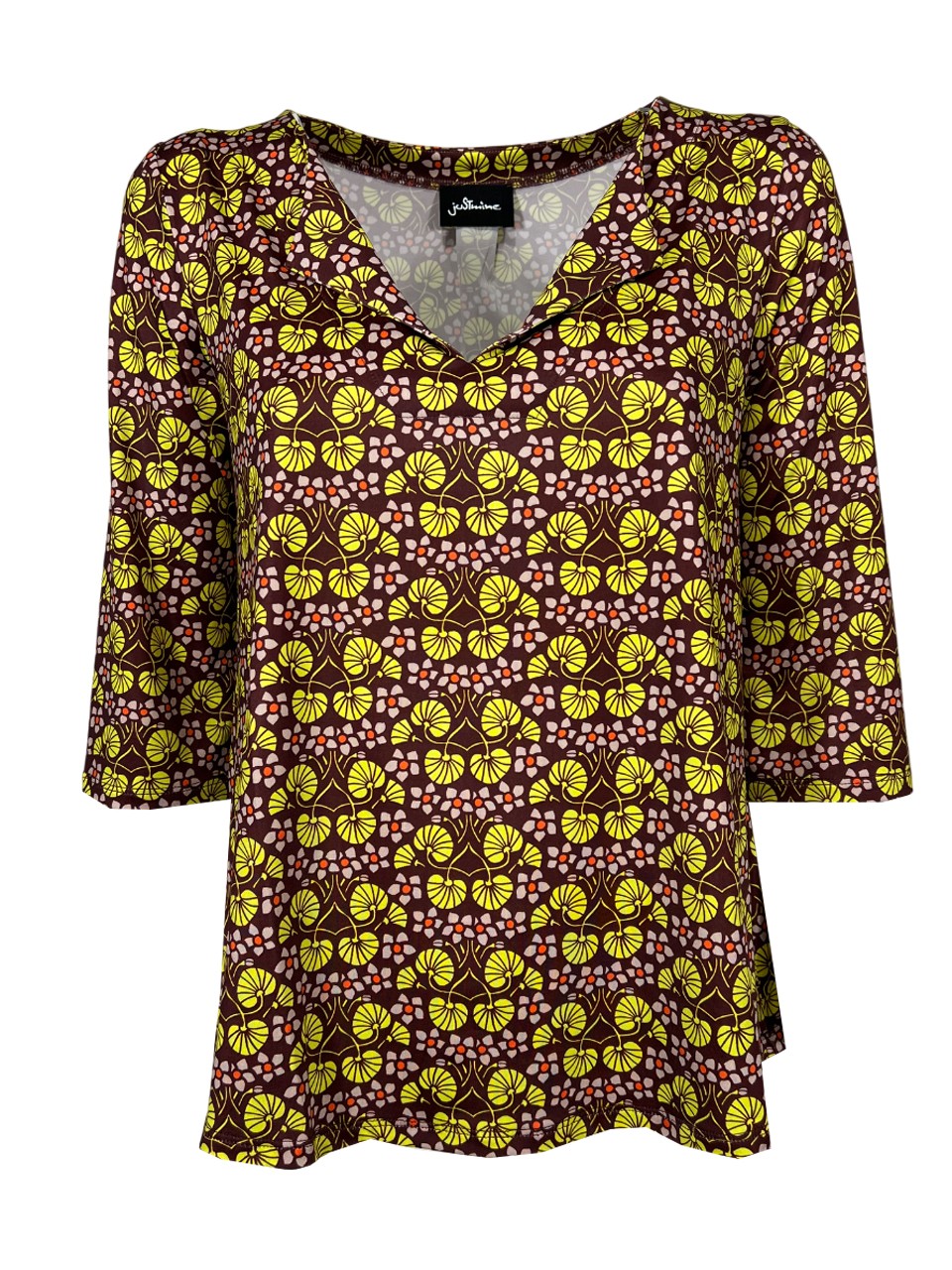 JUSTMINE maglia fantasia amarena/giallo E2791 1136 MADE IN ITALY